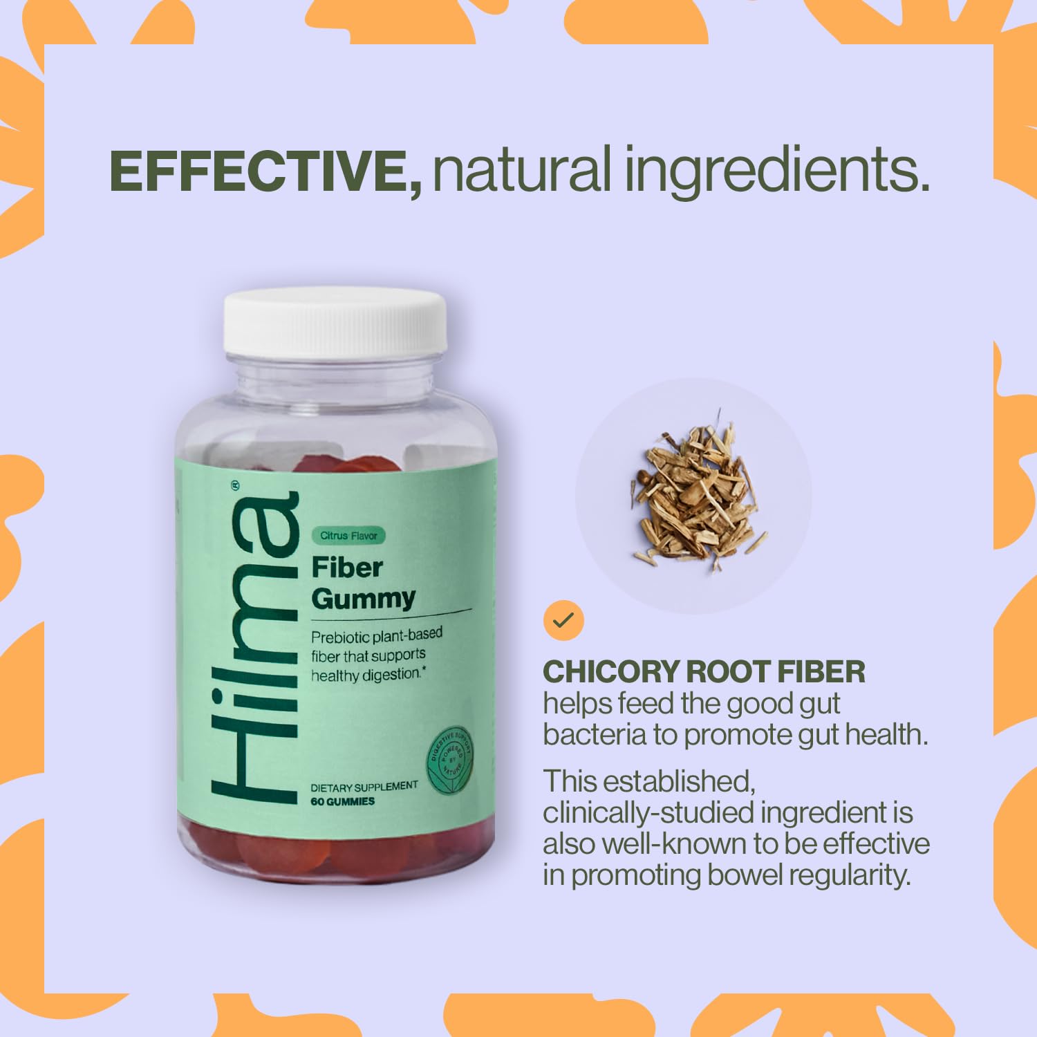 Hilma Prebiotic Fiber Gummies, Daily Fiber Supplement, Gummies for Adults, Supports Gut Health for Women and Promotes Regularity,