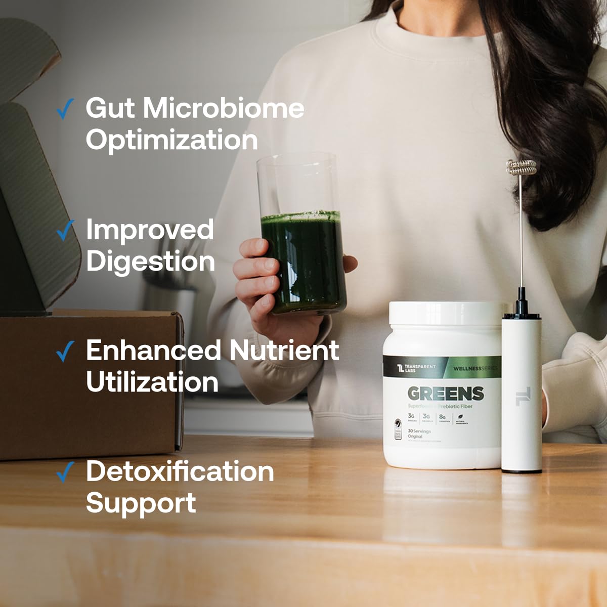 Transparent Labs Prebiotic Greens - Superfood Powder & Antioxidants Supplement with Organic Spirulina, Chloerra, Acacia, & Green Banana Powder - 30 Servings, Unflavored