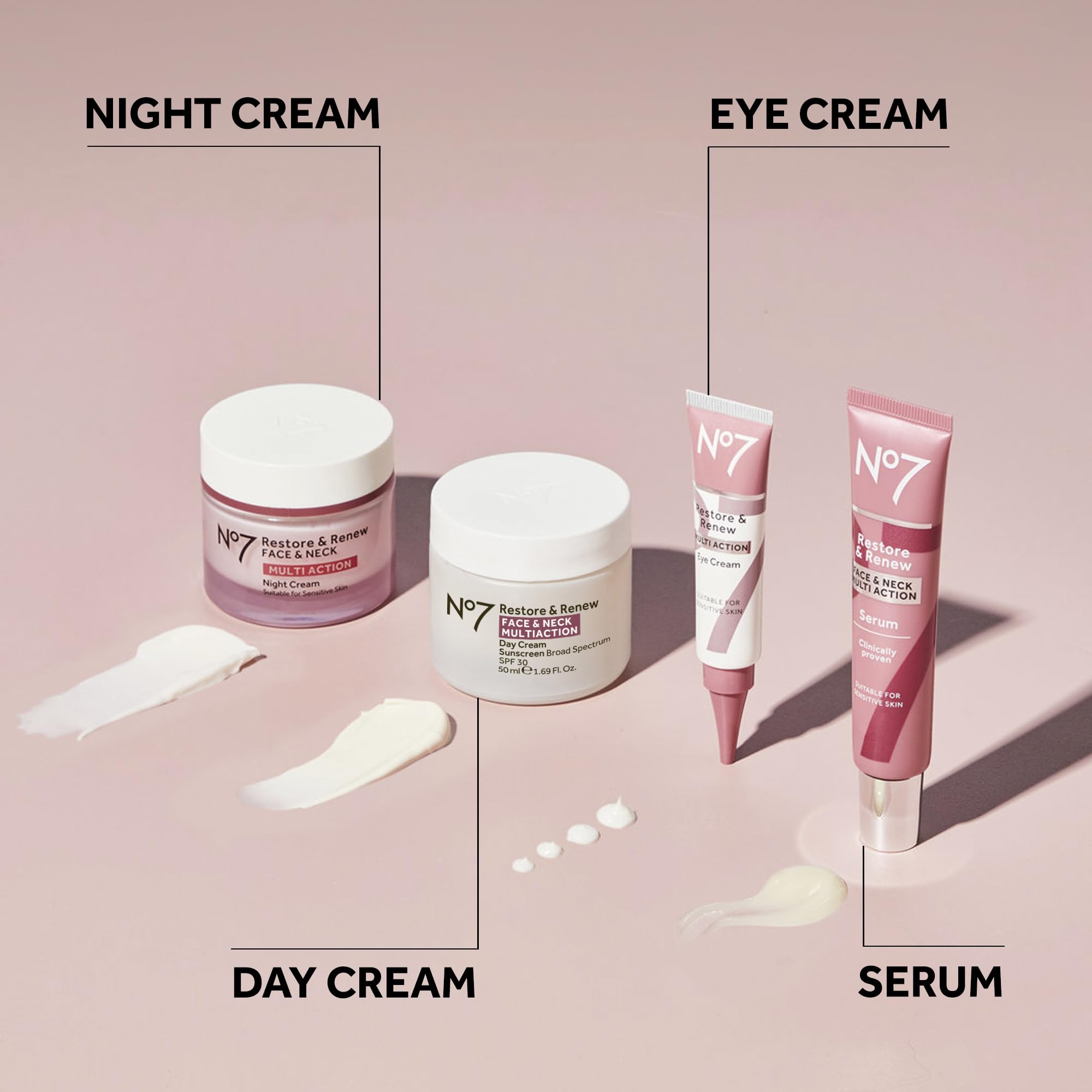 No7 Restore & Renew Multi Action Night Cream for Face & Neck - Nighttime Face Moisturizer with Collagen Peptides