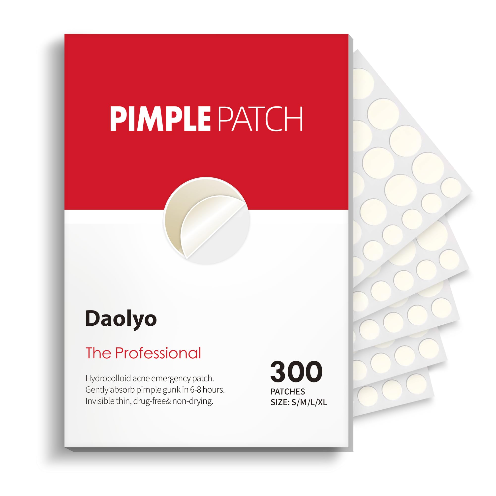 Daolyo Pimple Patches for Face, 4 Size 300 Counts Acne Patches, Hydrocolloid Patches