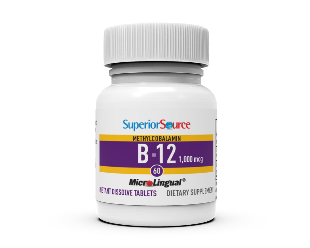 Superior Source No Shot Methylcobalamin B-12 1,000 mcg - Vitamin B-12 to Support Energy Production, Brain Health & Overall Wellness - Sublingual Tablets