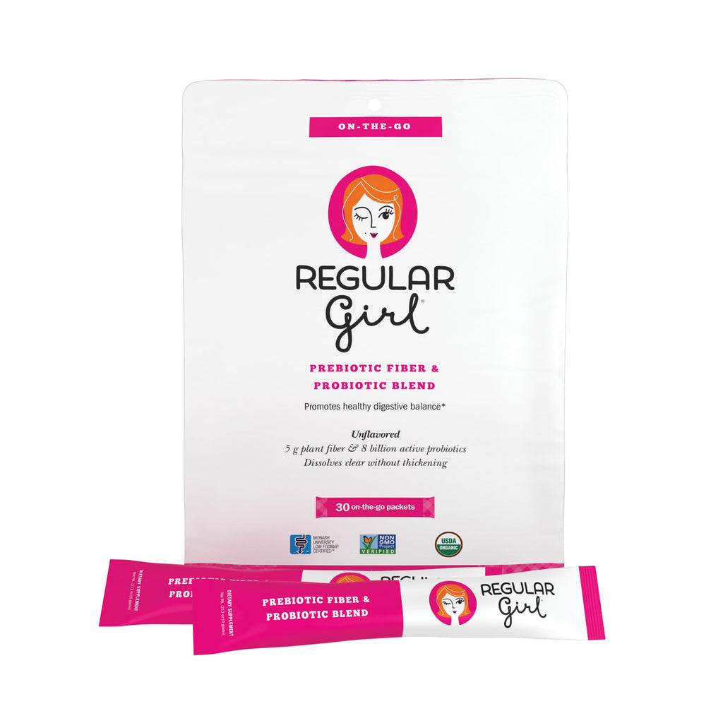 Regular Girl Organic Powder, Prebiotic Fiber Supplement and Probiotics for Women, Low FODMAP, 30 On-The-Go Packets, Unflavored, 30 Serving Packets Regular Girl Au supplements