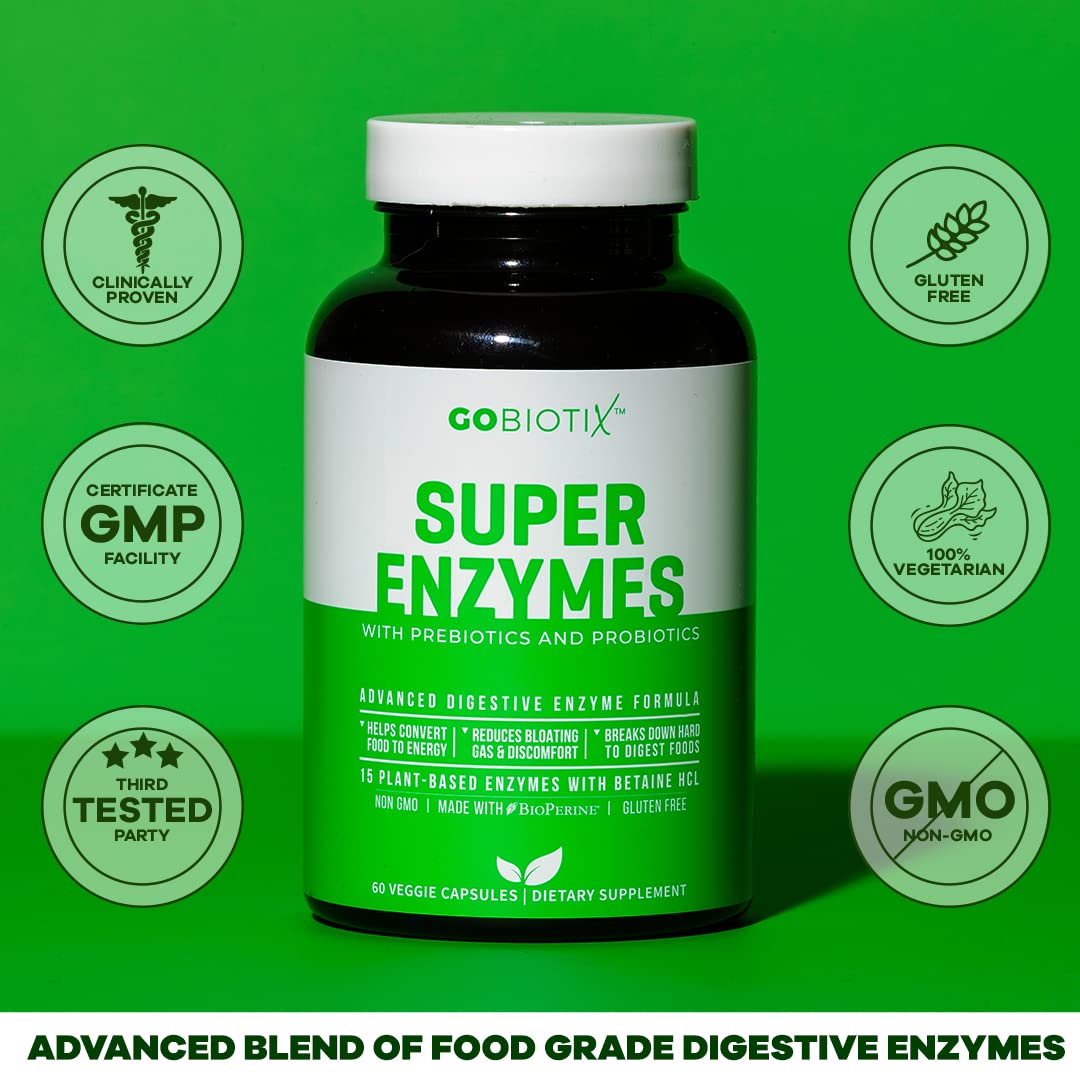 GoBiotix Digestive Enzymes Supplement with Prebiotics and Probiotics for Women and Men - Gut Health, Gluten Digestion, Lactose Absorption