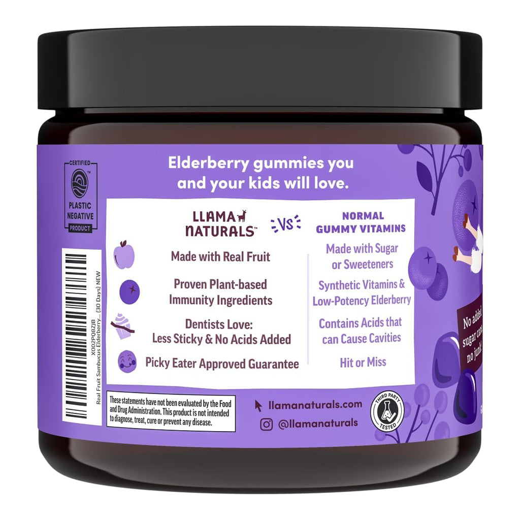 Llama Naturals Elderberry Gummies for Kids, Vegan, Organic Immune Support Supplement with Vitamin C and Zinc, Toddler Real Fruit Gummy Vitamins for Immunity