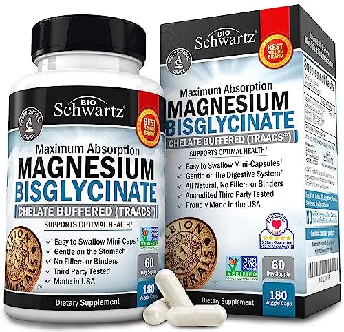 Magnesium Bisglycinate 100% Chelate No-Laxative Effect - Maximum Absorption BioSchwartz Au supplements