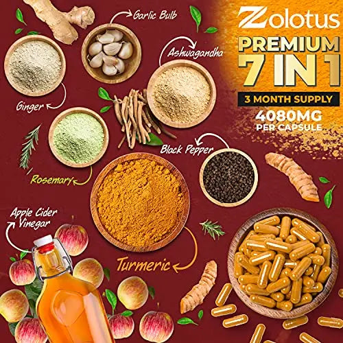 7 in 1 Turmeric Curcumin + Apple Cider Vinegar Capsules, Equivalent to 4080mg Zolotus Au supplements