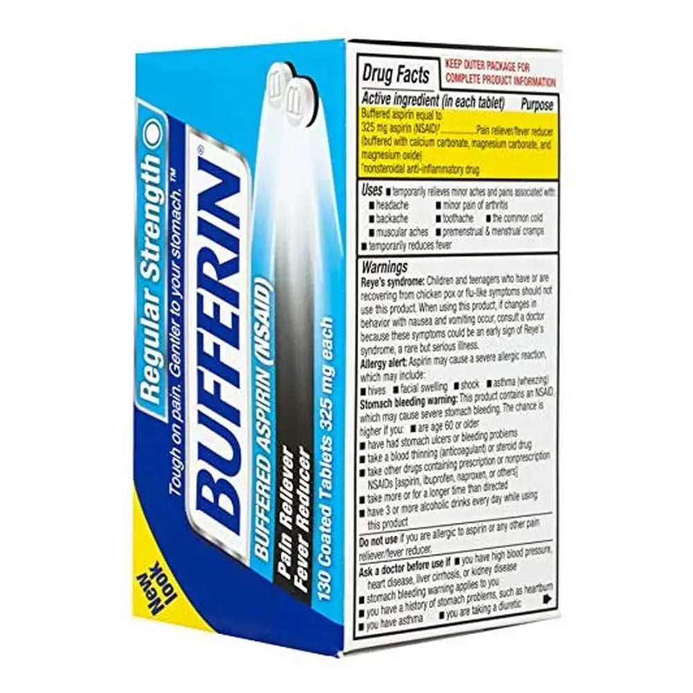 Bufferin Buffered Aspirin (NSAID) Coated Tablets Pain Reliever/Fever Reducer 130 ea (Pack of 3) Bufferin Au supplements