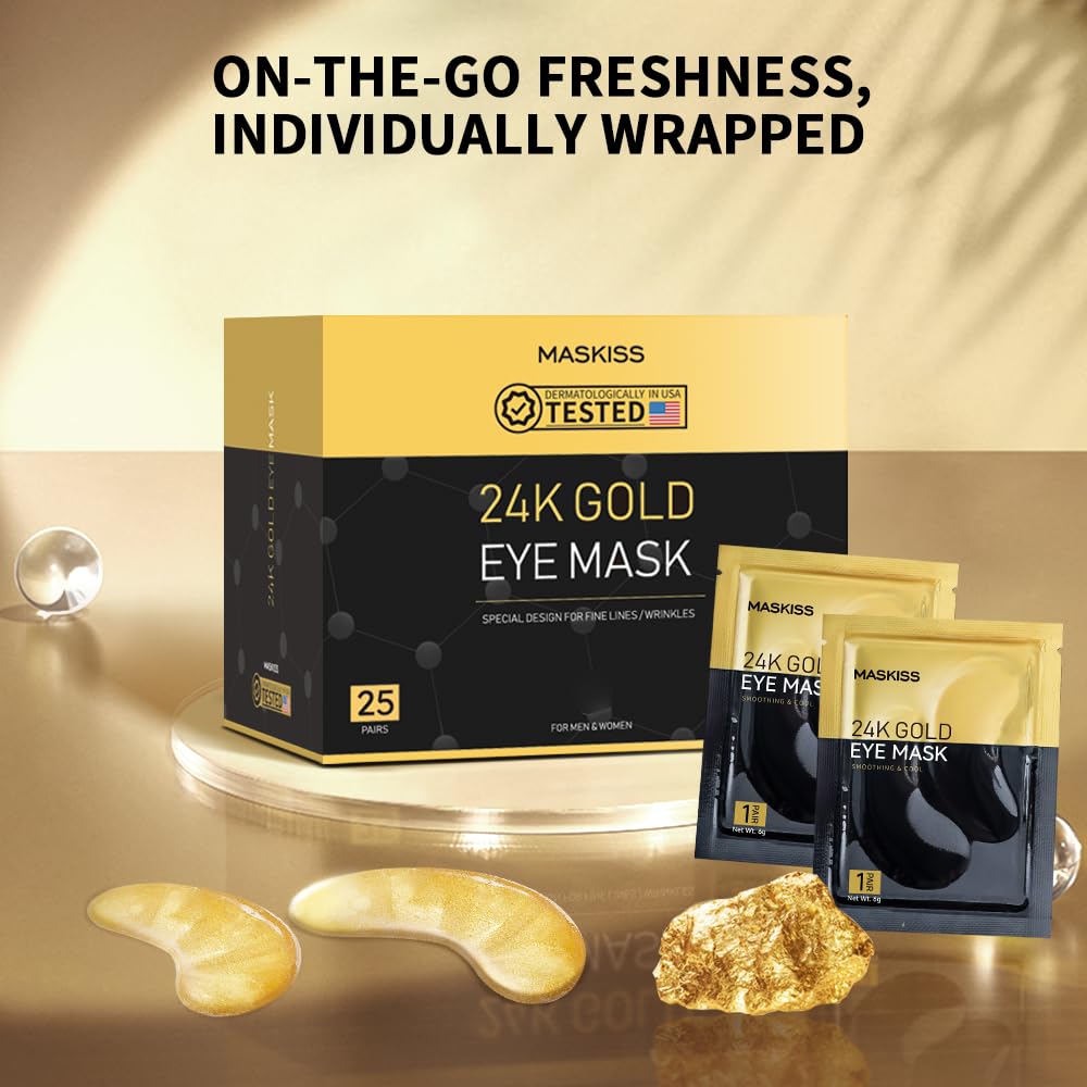 Maskiss 24k Gold Under Eye Patches (25 Pairs), eye mask, Collagen Skin Care Products