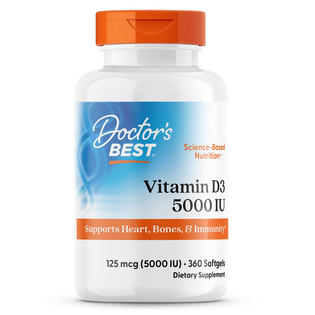 Doctor's Best Vitamin D3 5000 IU Softgels for Men & Women - Vitamin D Supplement for Immune System & Heart Health Support, 125 mcg per Serving, VIT D 3