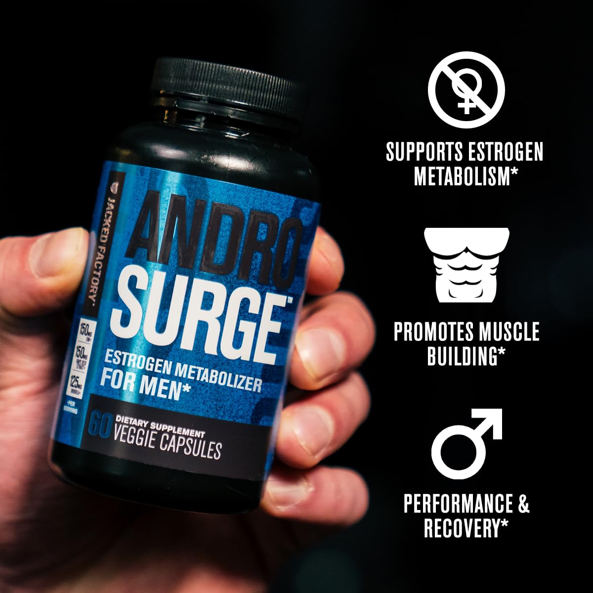 Jacked Factory Androsurge Estrogen Blocker for Men - Natural Testosterone Booster for Men & Estrogen Metabolizer with Tongkat Ali, DIM, Long Jack & More