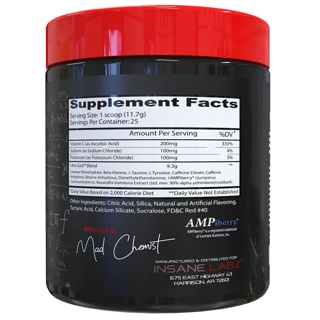 Insane Labz I am God Pre Workout, High Stim Pre Workout Powder Loaded with Creatine Insane Labz Au supplements