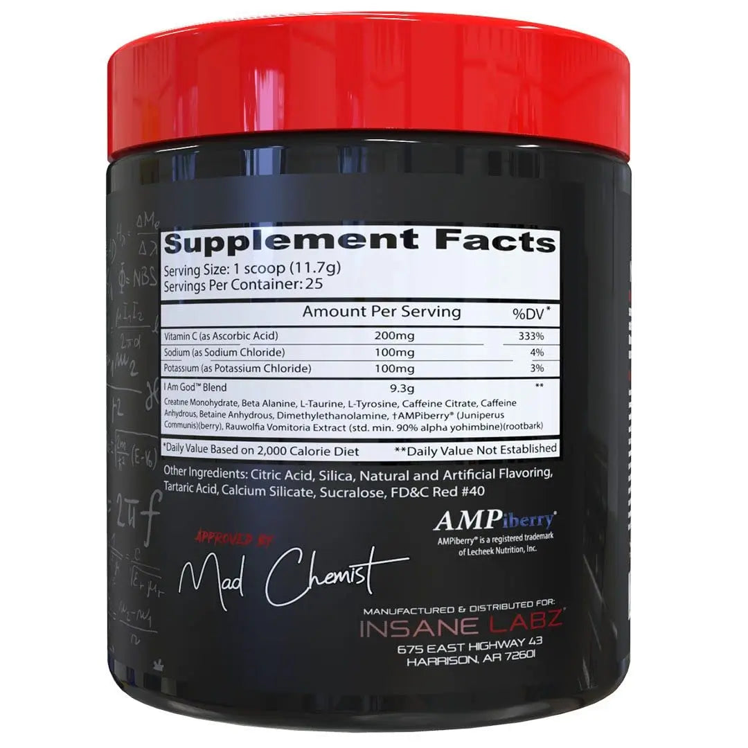 Insane Labz I am God Pre Workout, High Stim Pre Workout Powder Loaded with Creatine Insane Labz Au supplements