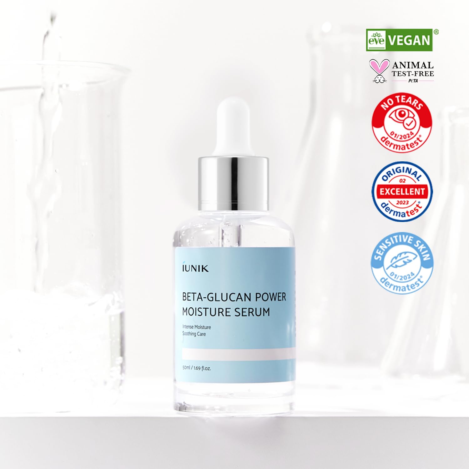 IUNIK Beta-Glucan Power Moisture Serum – Beta-Glucan & 7 Types of Peptides Deep Hydration Vegan Serum for Dry