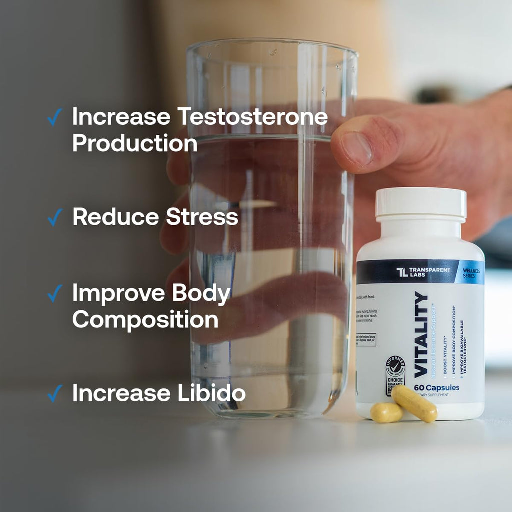 Transparent Labs Vitality Men with Ashwagandha KSM-66, PrimaVie Shilajit Extract, & DIM to Support Vitality, & Bioavailable - 60 Count