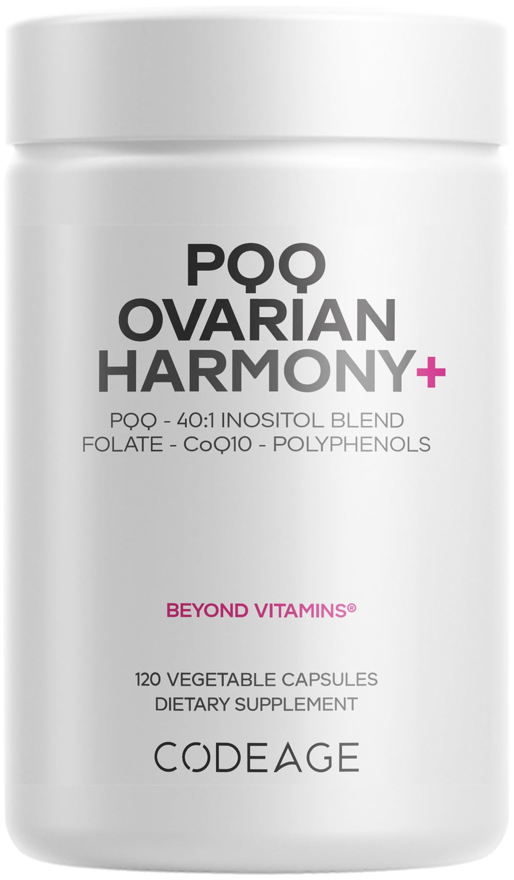 Codeage PQQ Ovarian Harmony+ Supplement - PQQ (Pyrroloquinoline Quinone), Myo-Inositol & D-Chiro-Inositol 40:1 Blend, Folate 5-MTHF, CoQ10, Wild Blueberry - Liposomal Delivery - Non-GMO - 120 Capsules Codeage Au supplements