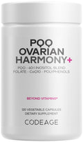 Codeage PQQ Ovarian Harmony+ Supplement - PQQ (Pyrroloquinoline Quinone), Myo-Inositol & D-Chiro-Inositol 40:1 Blend, Folate 5-MTHF, CoQ10, Wild Blueberry - Liposomal Delivery - Non-GMO - 120 Capsules Codeage Au supplements