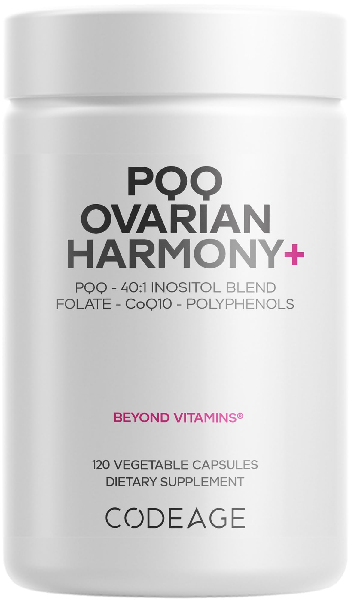 Codeage PQQ Ovarian Harmony+ Supplement - PQQ (Pyrroloquinoline Quinone), Myo-Inositol & D-Chiro-Inositol 40:1 Blend, Folate 5-MTHF, CoQ10, Wild Blueberry - Liposomal Delivery - Non-GMO - 120 Capsules Codeage Au supplements