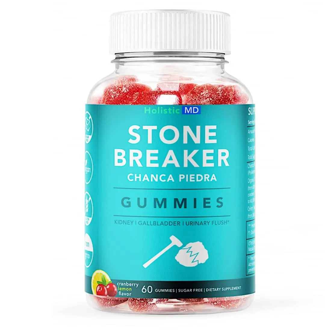 Holistic MD Stone Breaker Chanca Piedra 1,500mg Gummies Kidney Stones Cleanse Gallbladder Formula | Plus Cranberry Extract Might Help Urinary Tract Flush Impurities | Fast Absorption Sugar Free 60ct Holistic MD Au supplements