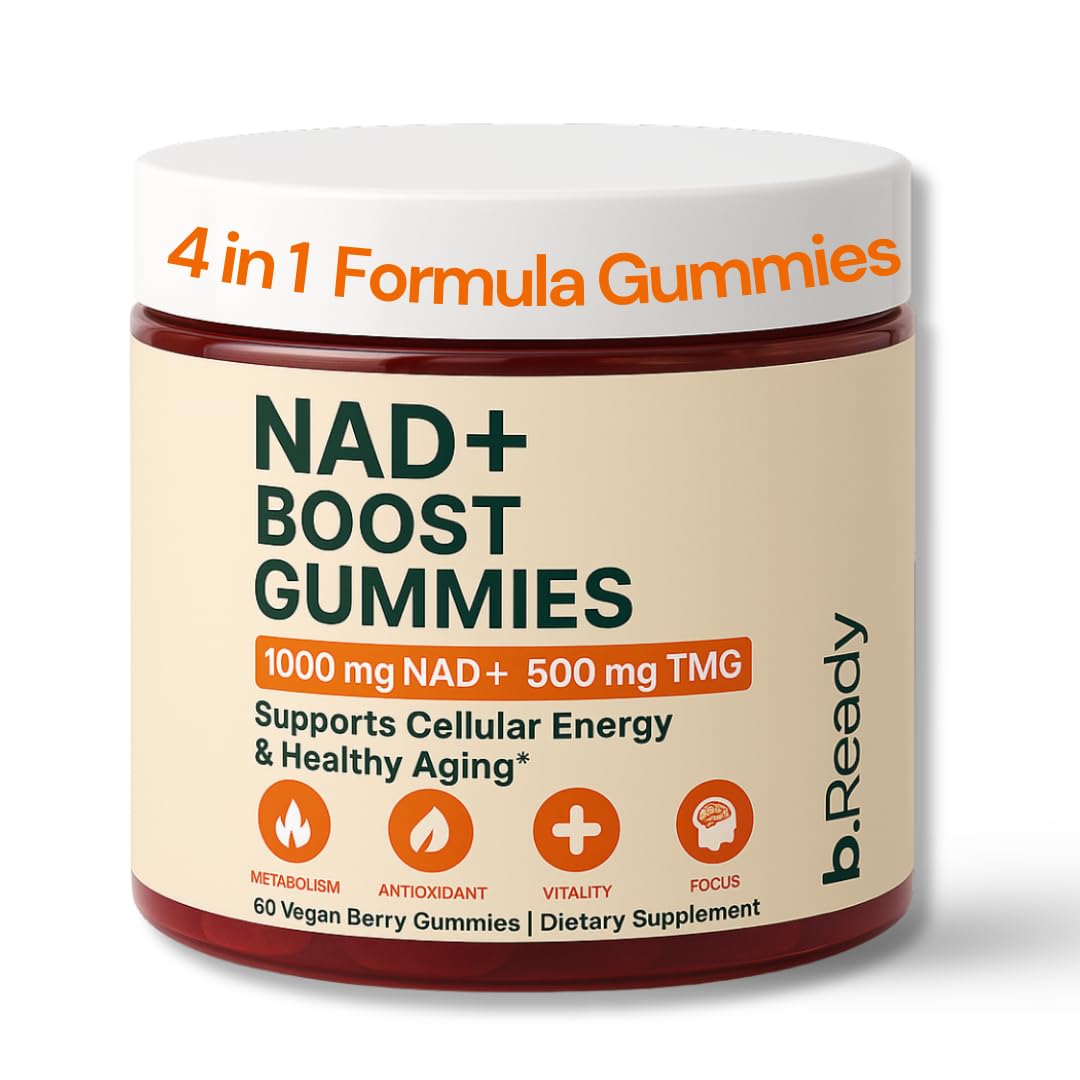 b.Ready NAD+ Gummies, Premium 1000 mg NAD Supplement with 500 mg TMG, Grape Seed & Black Pepper Extract – NAD+ for Healthy Aging, Cellular Energy & Antioxidant Support, Vegan, Sugar-Free, 60 Count b.Ready Au supplements