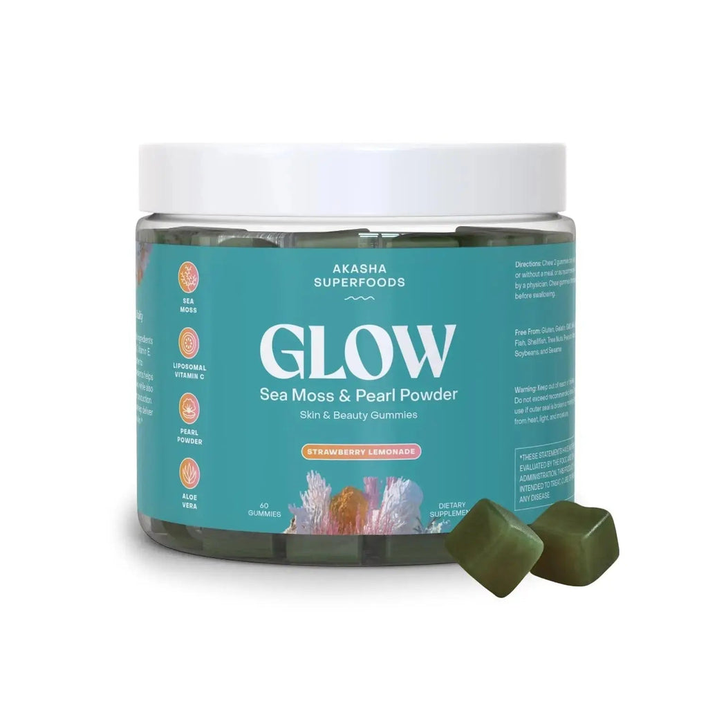 Akasha Superfoods Sea Moss Glow Gummies, Hair, Skin & Nails Vitamins with Seamoss, Pearl Powder, Vitamin E, Aloe Vera, Liposomal Vitamin C Akasha Superfoods Au supplements