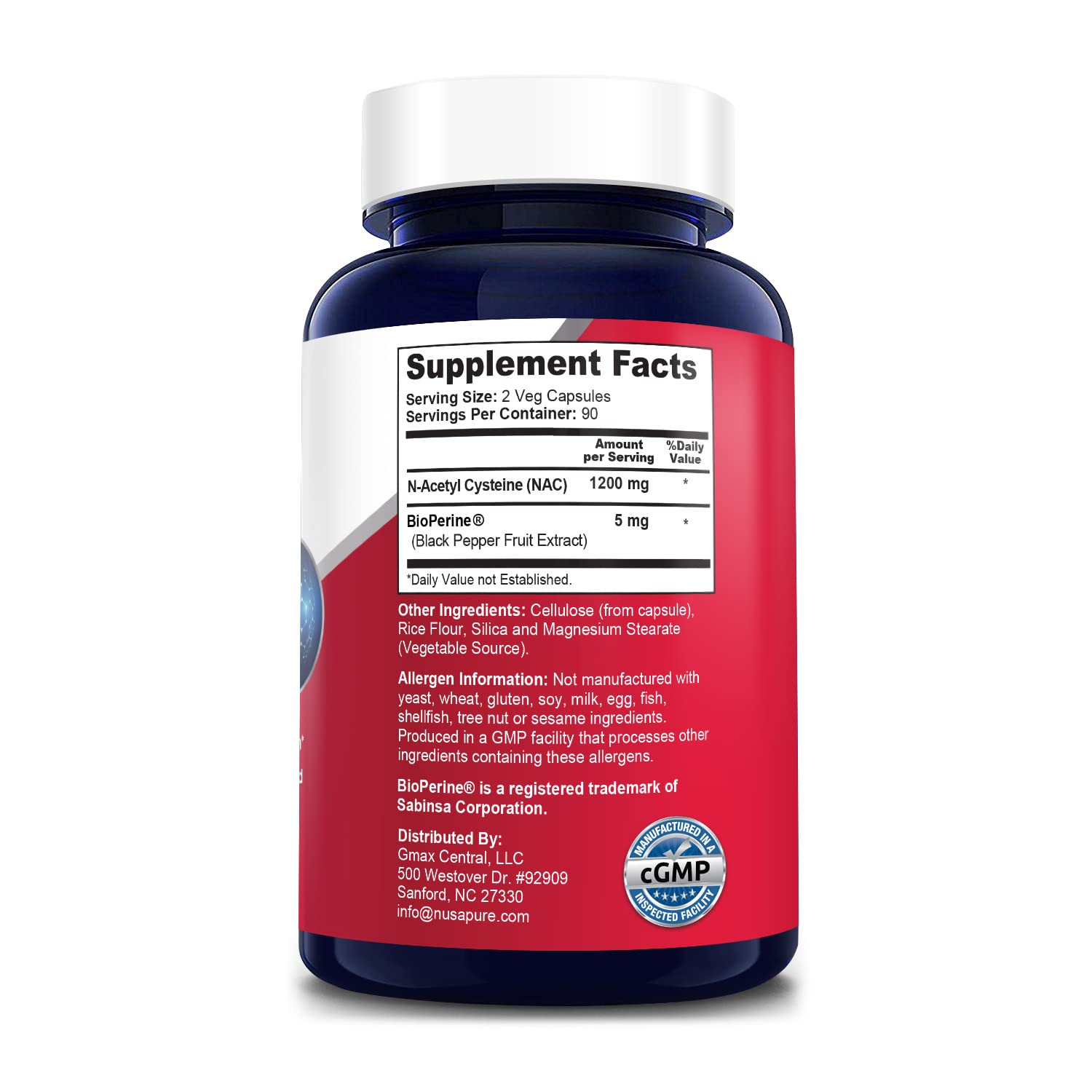 NusaPure N-Acetyl Cysteine (NAC) 1200mg 180 Veggie Caps (Vegetarian, Non-GMO, Gluten Free) Bioperine NusaPure Au supplements