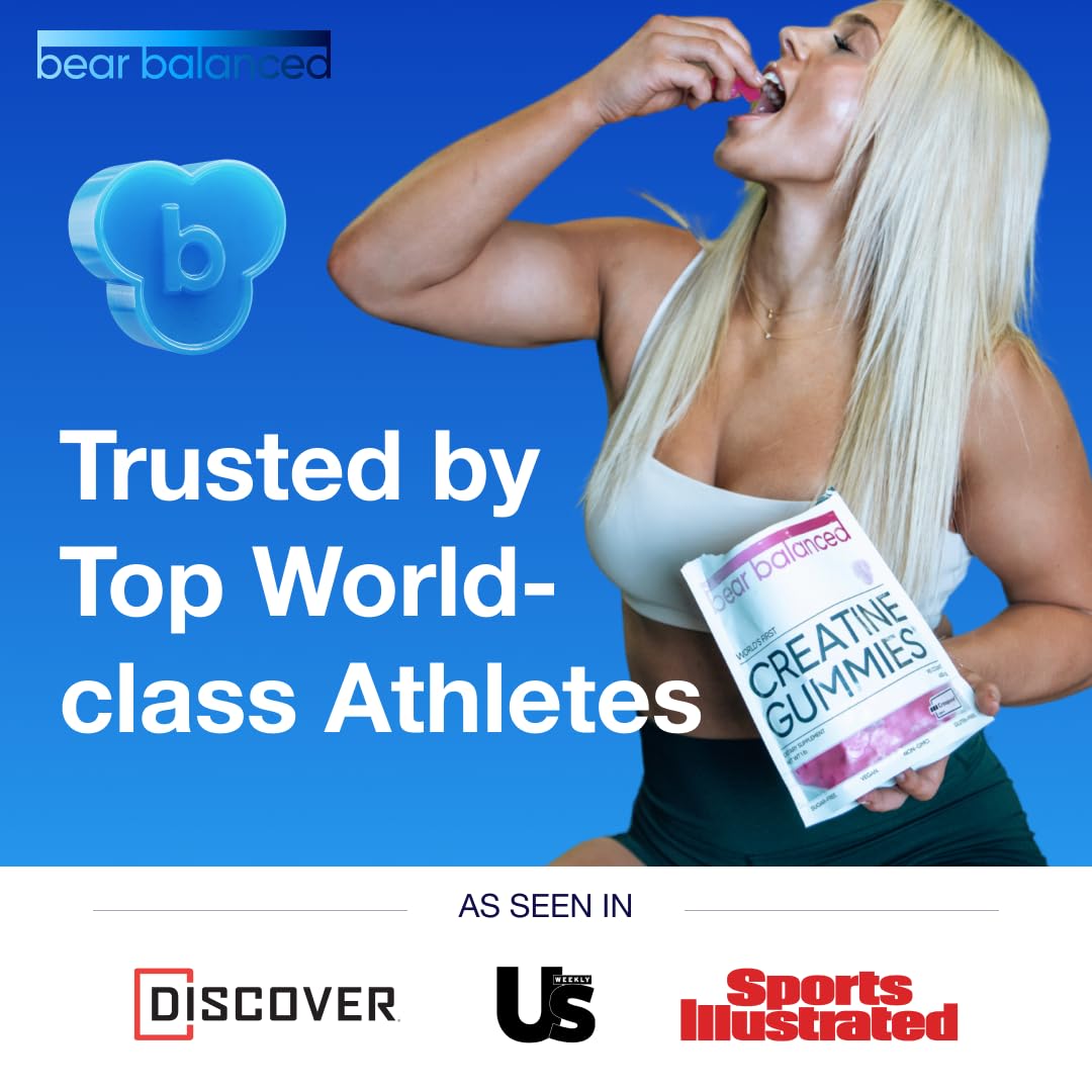 Bear Balanced Creatine Gummies for Men & Women - Creapure® Creatine Monohydrate, L-Theanine, L-Tyrosine & B12 for Muscle Growth, Strength, Focus, Energy & Health