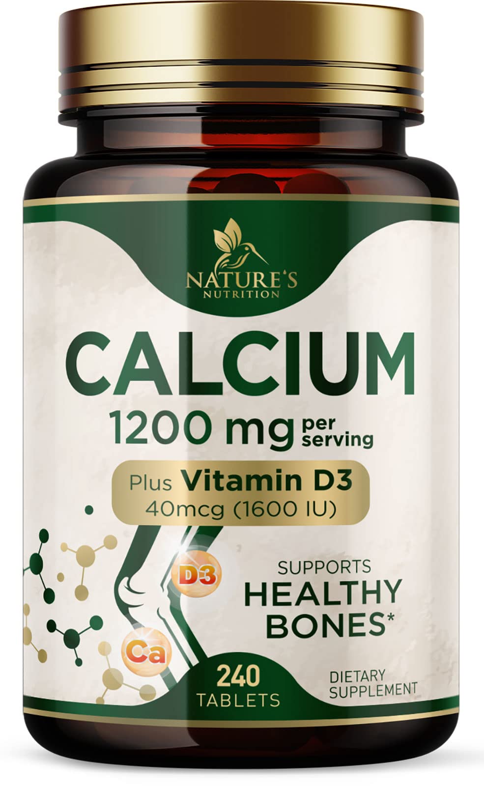 Calcium 1200 mg with Vitamin D3 - Per Serving - Bone Health Supplement - Vitamin D & Calcium Supplements for Women & Men - Bone Strength Support