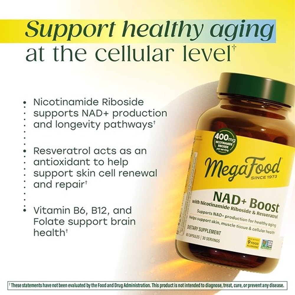 MegaFood NAD+ Supplement with Nicotinamide Riboside & Resveratrol - NMN Supplement Alternative - Vitamin B12, B6, Methylfolate & Niacin - NAD for Healthy Aging - Non-GMO - 60 Capsules, 30 Servings MegaFood Au supplements