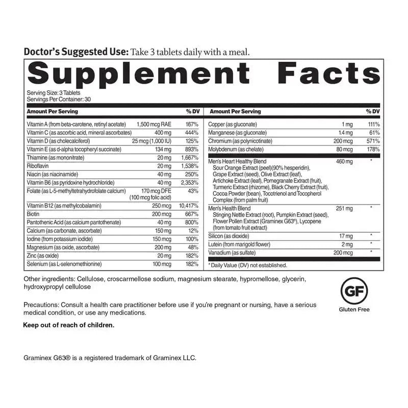 Dr. Sinatra Heart Healthy Multivitamin for Men with Vitamin D 1000 IU, A, B12, C, E, and Zinc, 90 Tablets (30-Day Supply) Dr. Sinatra Au supplements