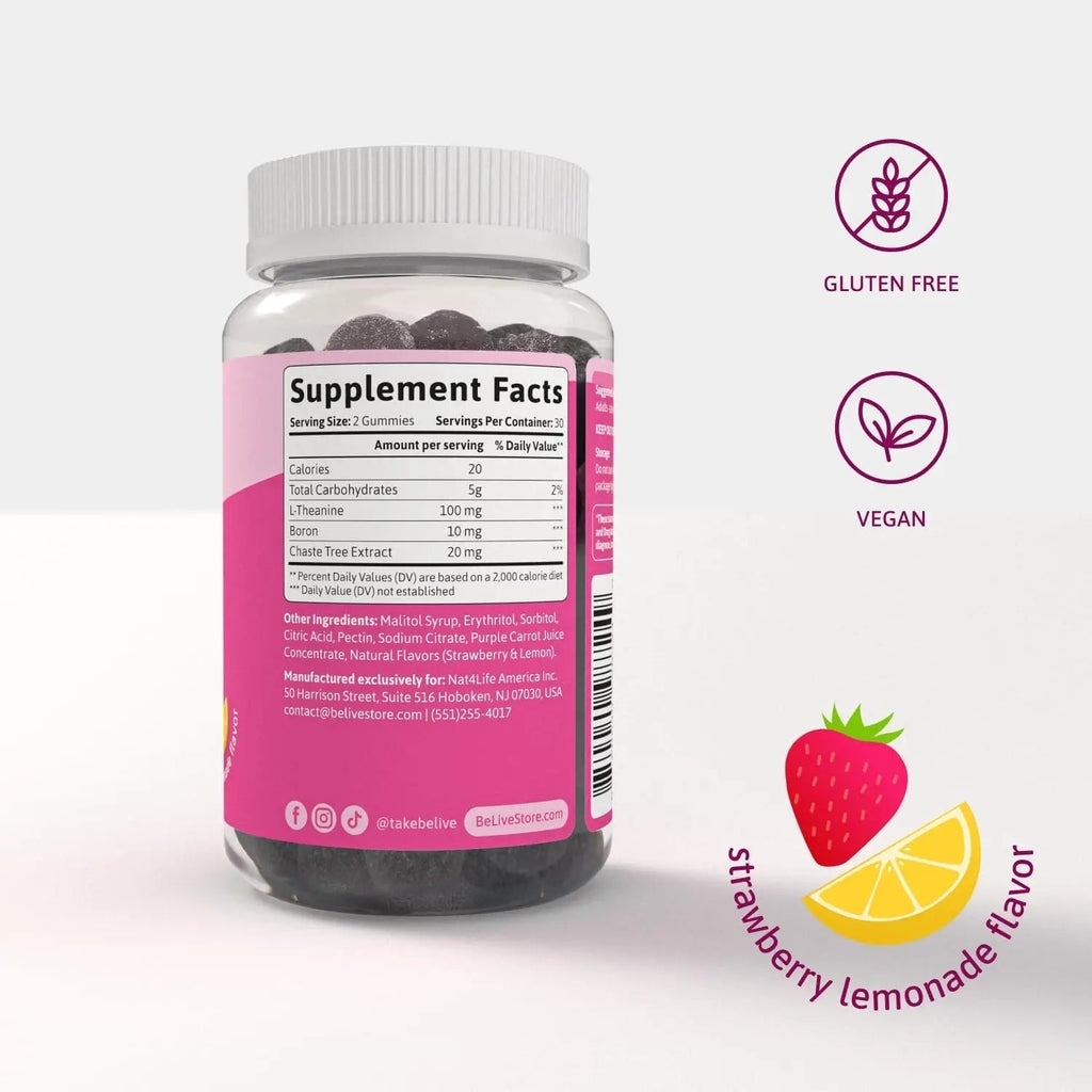 BeLive PMS Support Gummies Supplement – Helps Relieve PMS Symptoms – Hormonal Balance Mood Swings & Cramps Relief, Bloating Support – with Chaste Tree Extract - Strawberry Lemonade Flavor – 60 Count BeLive Au supplements