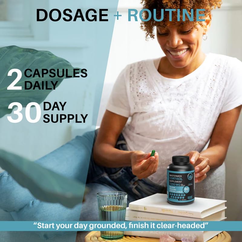 mastermedi Cortisol Supplements for Women and Men Support with Magnesium, Ashwagandha, Lion’s Mane & GABA – Adaptogenic Stress Relief & Mood Support – Non-GMO, No Fillers, Gluten-Free mastermedi Au supplements