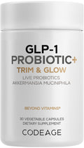 Codeage GLP-1 Probiotic+ - Live Probiotics Akkermansia, Clostridium, Bifidobacterium, Chicory Inulin Probiotic, Prebiotics & Postbiotics Supplement - 500 Million AFU - 30 Capsules Codeage Au supplements