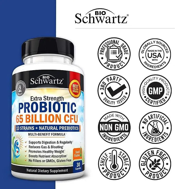 Probiotic 65 Billion - Probiotics with Prebiotic for Women & Men - Lactobacillus BioSchwartz Au supplements