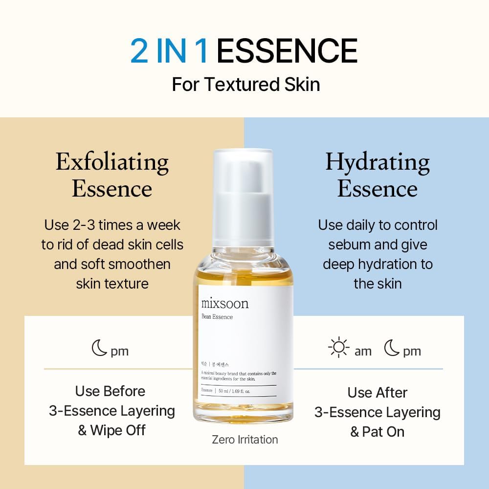 mixsoon Bean Essence Exfoliating, Snail Mucin Moisturizer for Hydrating, Fermented Bean Extract, Gentle Formula