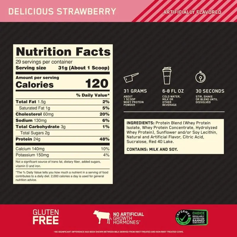 Optimum Nutrition Gold Standard 100% Whey Protein Powder, Delicious Strawberry Optimum Nutrition Au supplements