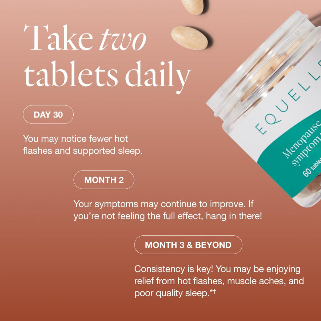 EQUELLE Multi-Symptom Perimenopause & Menopause Relief Relief from Hot Flashes, Muscle Aches & Supports More Sleep. Hormone-Free, Plant-Based S-Equol – 1 Month Supply (60 Tablets) EQUELLE Au supplements