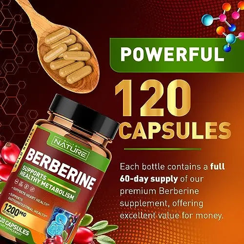 Berberine 1200mg - 100% Pure Berberine HCl Supplement, High Strength Berberine Built by Nature Au supplements