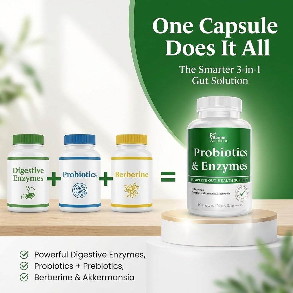 GLP-1 Support Enzymes, Pre & Probiotics for Digestive Health, Berberine Weight Loss Support, Akkermansia Muciniphila for Women & Men | Gut Health, Bloating Relief, 30 Ct DR VITAMIN SOLUTIONS Au supplements