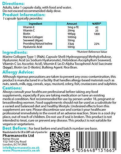 Marine Collagen with Hyaluronic Acid & Seaweed - 60 Capsules - Skin, Hair & Nails Formula Pharmanostix Au supplements