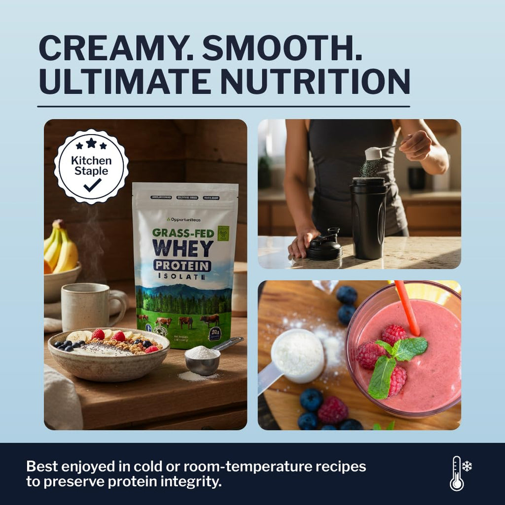 Opportuniteas Grass Fed Whey Isolate Protein Powder – Unflavored, Heavy-Metal Tested, 28g Protein, Sourced from Ireland, Hormone-Free, Non-GMO, Packaged in USA – 1lb