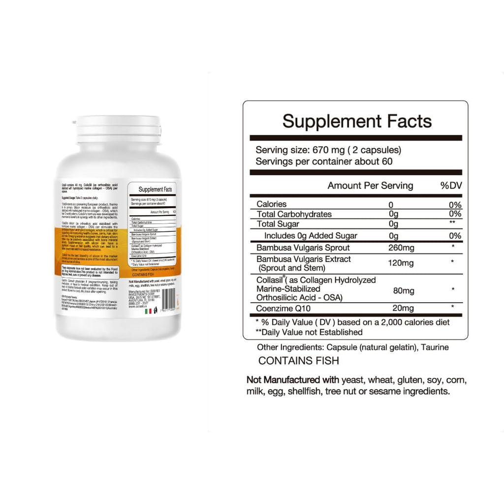 Colasil Collagen Booster Capsules – Organic Silica (OSA) + Hydrolyzed Collagen Generator for Hair, Skin, Nails, Bones & Joints – High Absorption, Non-GMO, Allergen-Free, 120 Capsules (60-Day Supply) Colasil Au supplements
