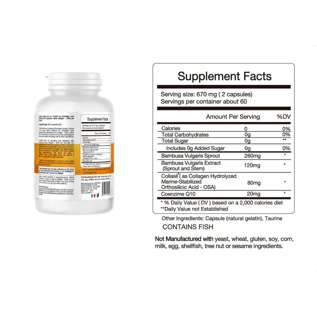 Colasil Collagen Booster Capsules – Organic Silica (OSA) + Hydrolyzed Collagen Generator for Hair, Skin, Nails, Bones & Joints – High Absorption, Non-GMO, Allergen-Free, 120 Capsules (60-Day Supply) Colasil Au supplements