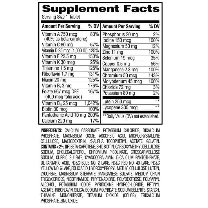 AGILIPET Equate Complete Multivitamin/Multimineral Supplement Tablets, Adults 50+, 220 Count (Pack of 1) Sticker AGILIPET Au supplements