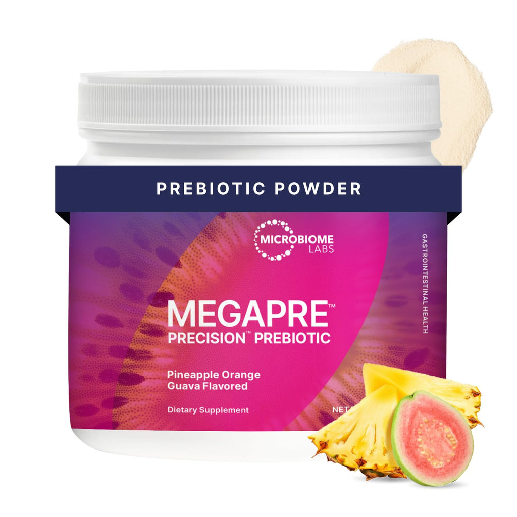 Microbiome Labs MegaPre Prebiotic Fiber Powder for Women, Men & Kids - Pineapple Orange Guava Prebiotic Fiber Supplement Powder with Clinically Tested Oligosaccharides