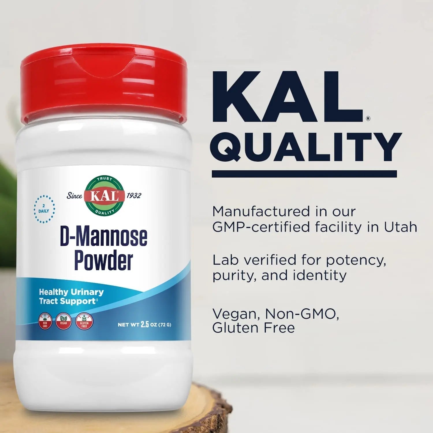 KAL D Mannose Powder 1600 mg, Easy-to-Mix, Fast-Dissolving D-Mannose - Urinary Tract Health and Bladder Support - Unflavored Powder, Non-GMO, Vegan, Gluten Free, 60-Day Guarantee, 45 Servings, 2.5oz KAL Au supplements