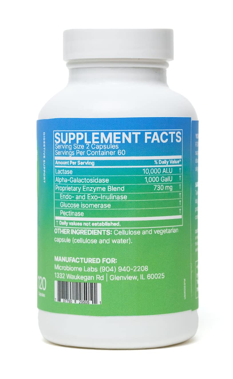 Microbiome Labs FODMATE Digestive Enzymes for Women & Men - Digestive Support for Low FODMAP Protocols & Occasional Bloating, Gas & Stomach Relief (120 Capsules)