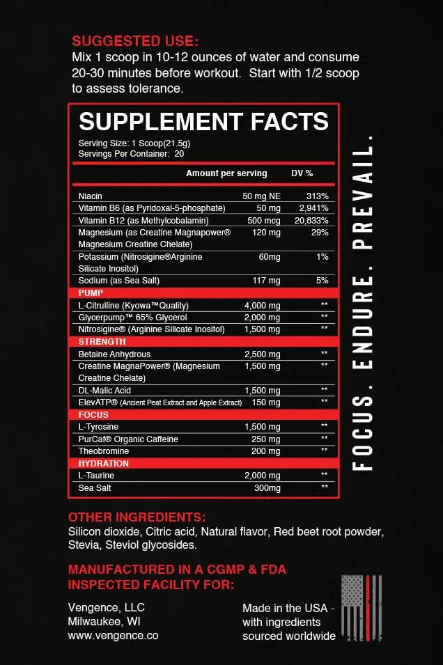 Vengence Infliction Pre-Workout Powder for Men & Women - Energy, Focus & Massive Vengence Au supplements