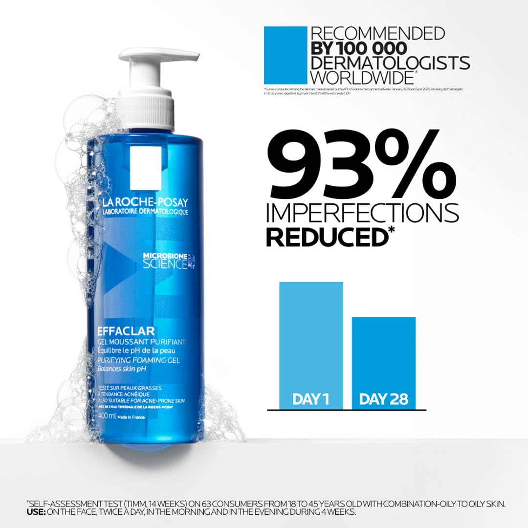 La Roche-Posay Effaclar Purifying Foaming Gel Cleanser for Oily Skin, With Zinc Pidolate To Remove Excess Oil & Shine