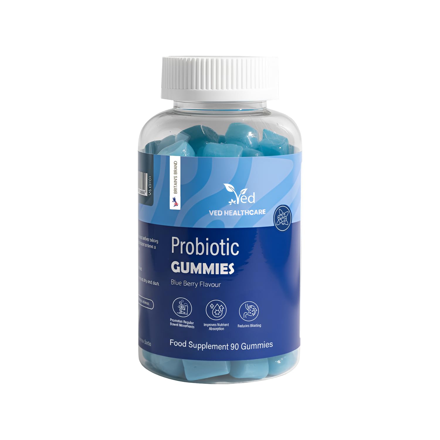 Vegan Probiotic Gummies with Prebiotics, Blueberry Flavour, 2 Gummies Daily (90 Count), 45 Days Supply, Non-GMO, Gluten Free,