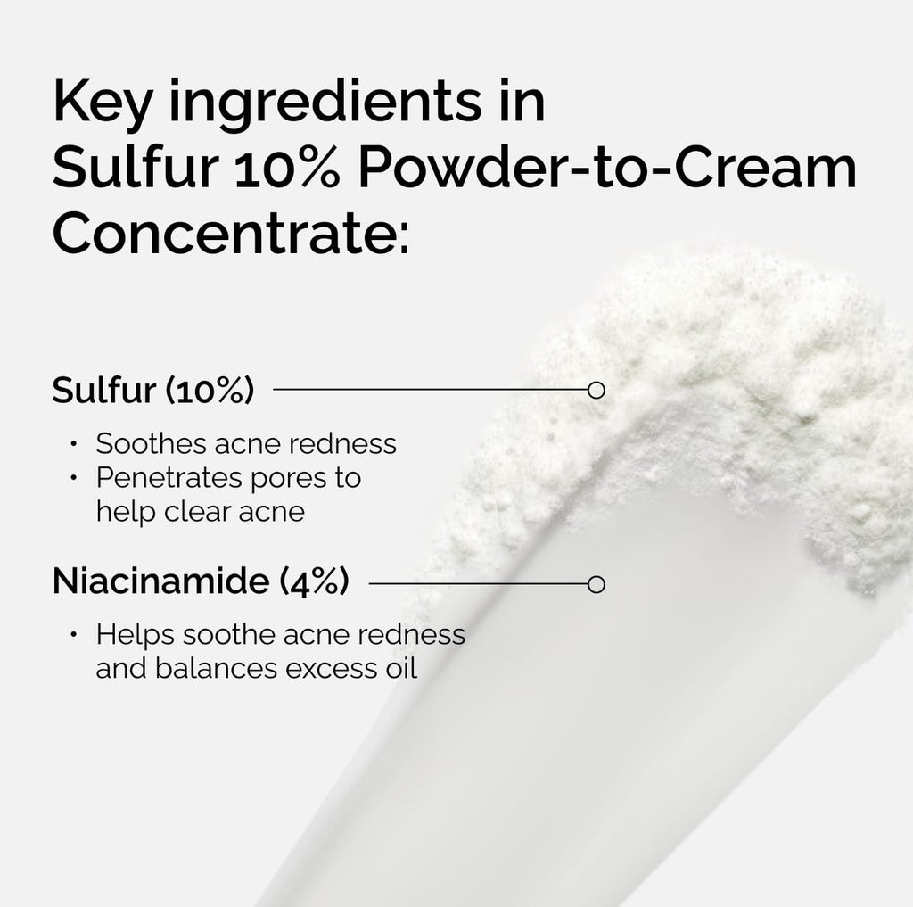 The Ordinary Sulfur 10% Powder-to-Cream Acne Spot Treatment Concentrate, Reduces Pimple Size and Zit Redness, 0.18 Oz